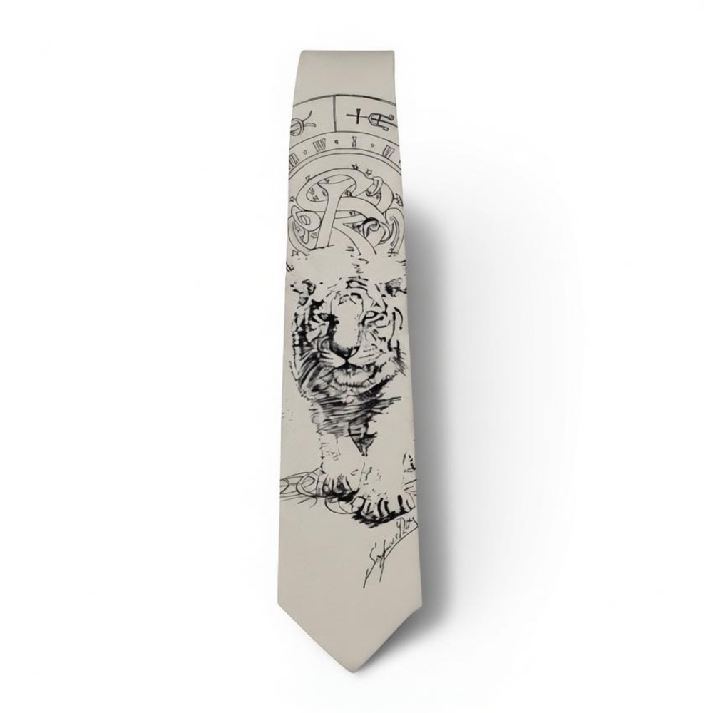 NEW Siegfried Roy VINTAGE 
Komar Silk Tie White tiger Las Vegas Mirage Blk Art